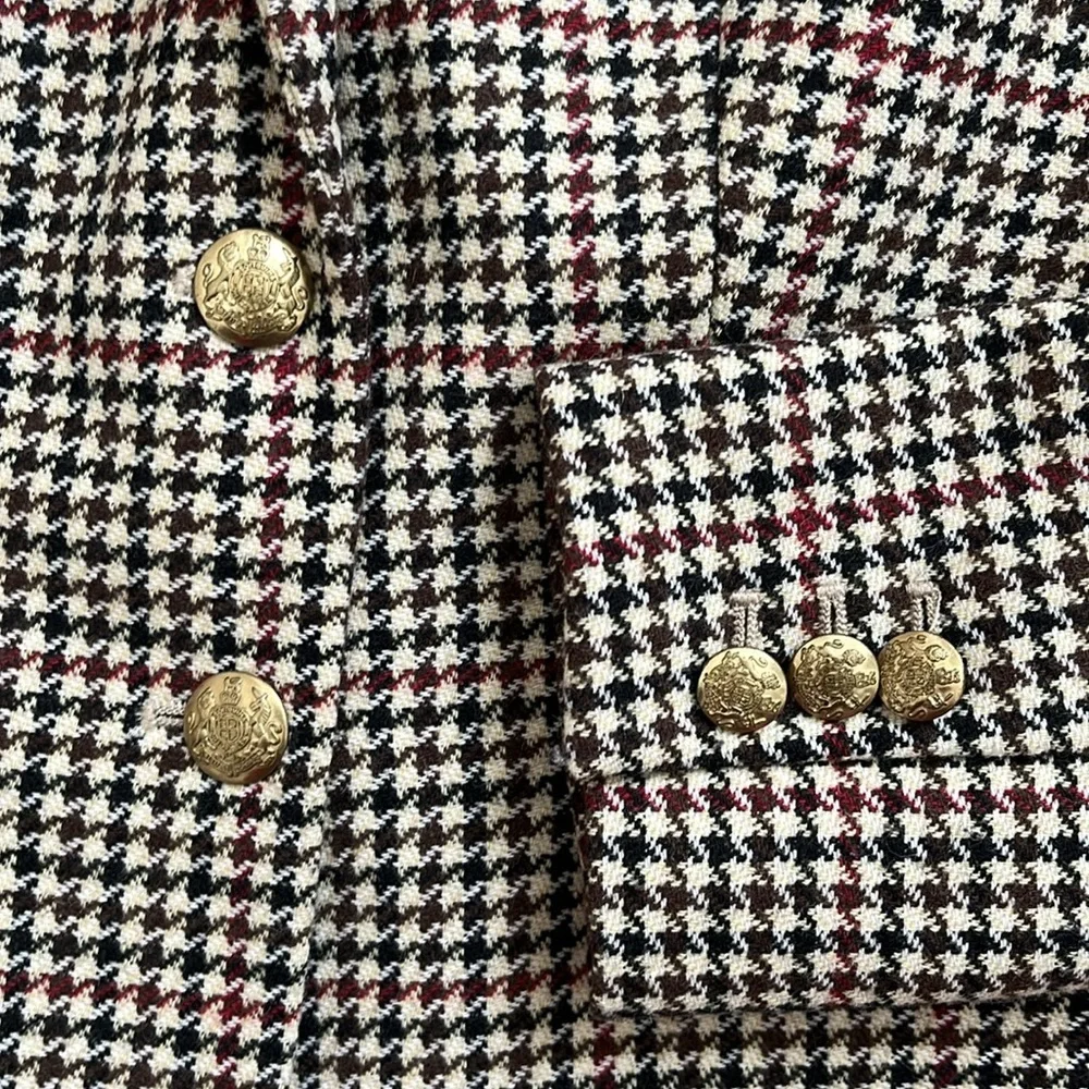 J.Crew Fitted Herringbone Plaid Two Button Wool Blend Blazer Jacket Size 00 - Picture 8 of 15